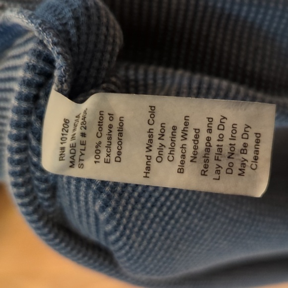 Blue thermal knit top small embroidered long sleeve oversize Soft Surroundings - Picture 3 of 3